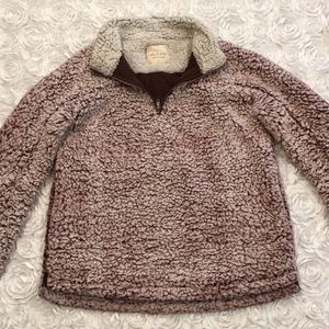 Maroon and White Quarter Zip Sherpa Pullover